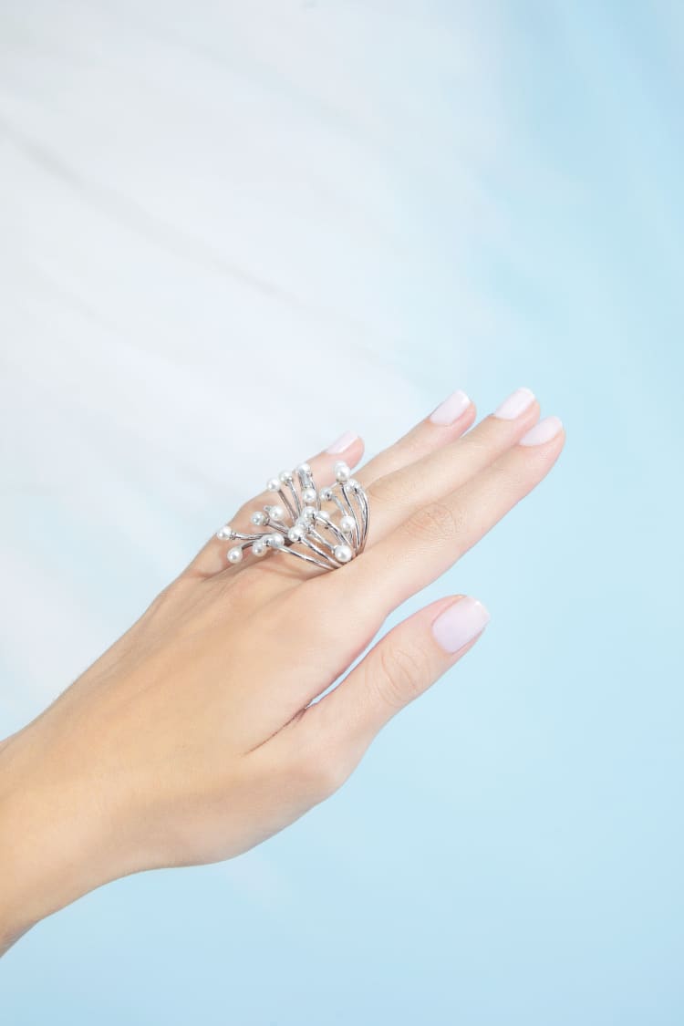 Silver Mini Pearls Ring