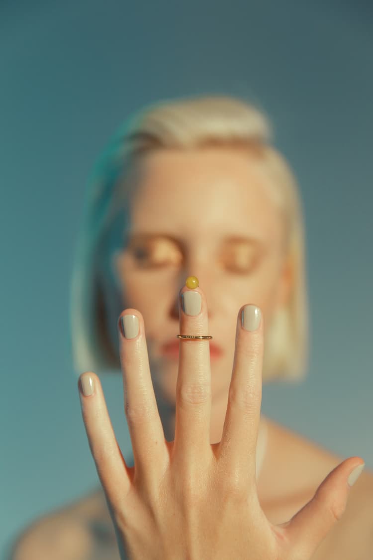 Gold Nail Ring with Stone