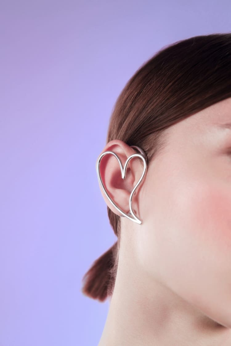 Silver Heart Full Ear Cuff