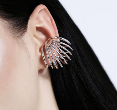 coil sphere ear cuff in silver