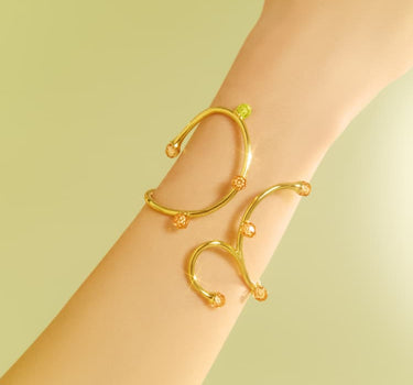 Gold Bold Bangle Bracelet with Opal and Topaz Crystals
