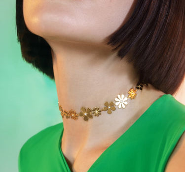 Gold Flower Choker Necklace
