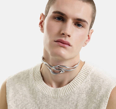 organic-shaped necklace in silver