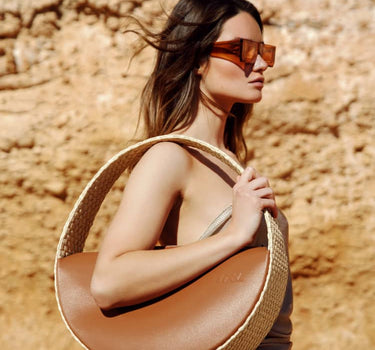 Raffia round medium bag