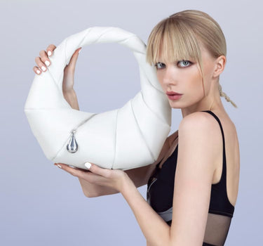White leather handbag