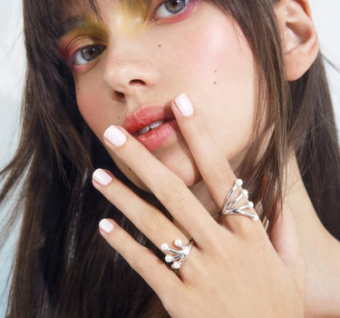Silver Mini Pearls Ring Set