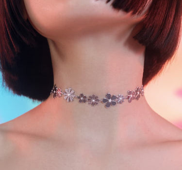 Silver Flower Choker Necklace