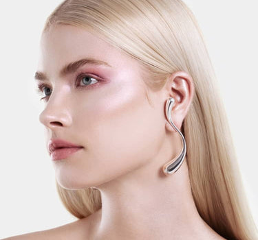 Large S-Shaped Drop Earrings - silver