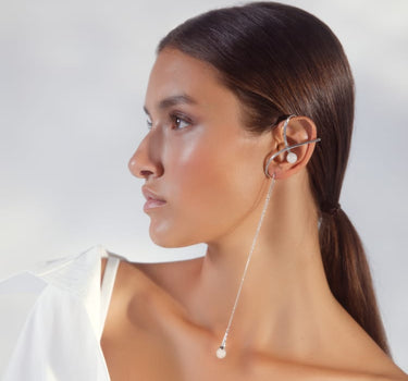 Silver Pearl Ear Cuff with Chain