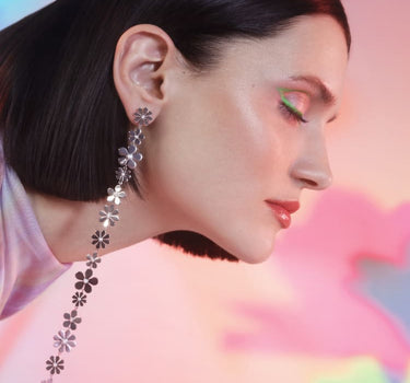 Silver and White Long Daisy Earring