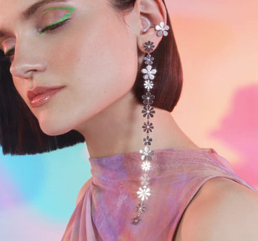 Silver and White Long Daisy Earring