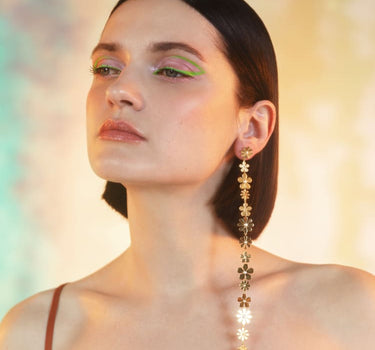Gold and White Long Daisy Earring