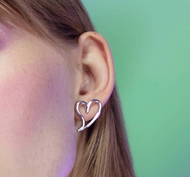 Silver Open Heart Stud Earring