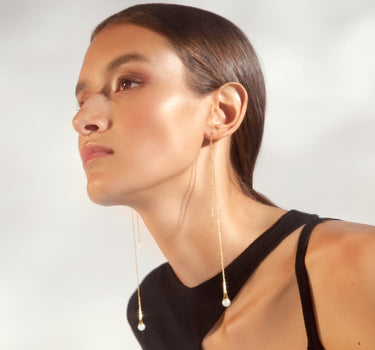 Gold Drop Earrings with Pearl