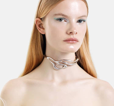 organic-shaped necklace in silver