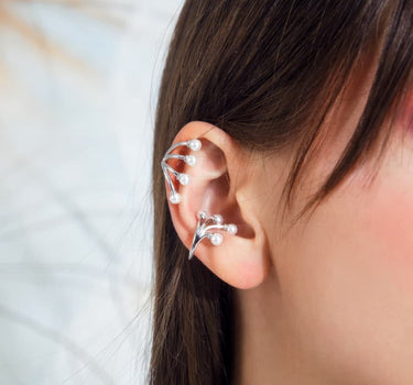 Silver Mini Pearls Ear Cuff Set