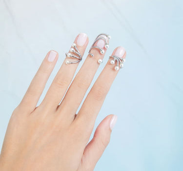 Silver Mini Pearls Nail Ring Set