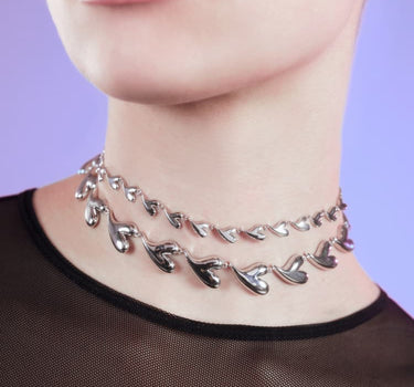 Silver Heart Choker Chain Set
