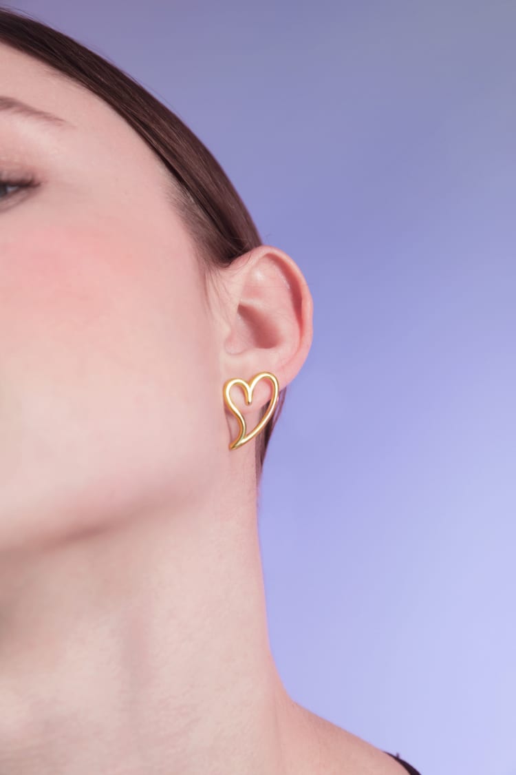 Gold Open Heart Stud Earring
