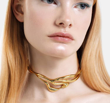organic-shaped necklace in gold