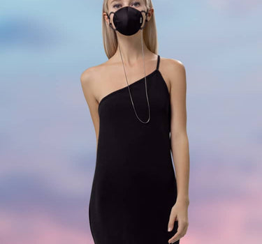 Black silk mask with chain