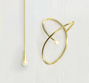 Gold Pearl Ear Cuff with Chain