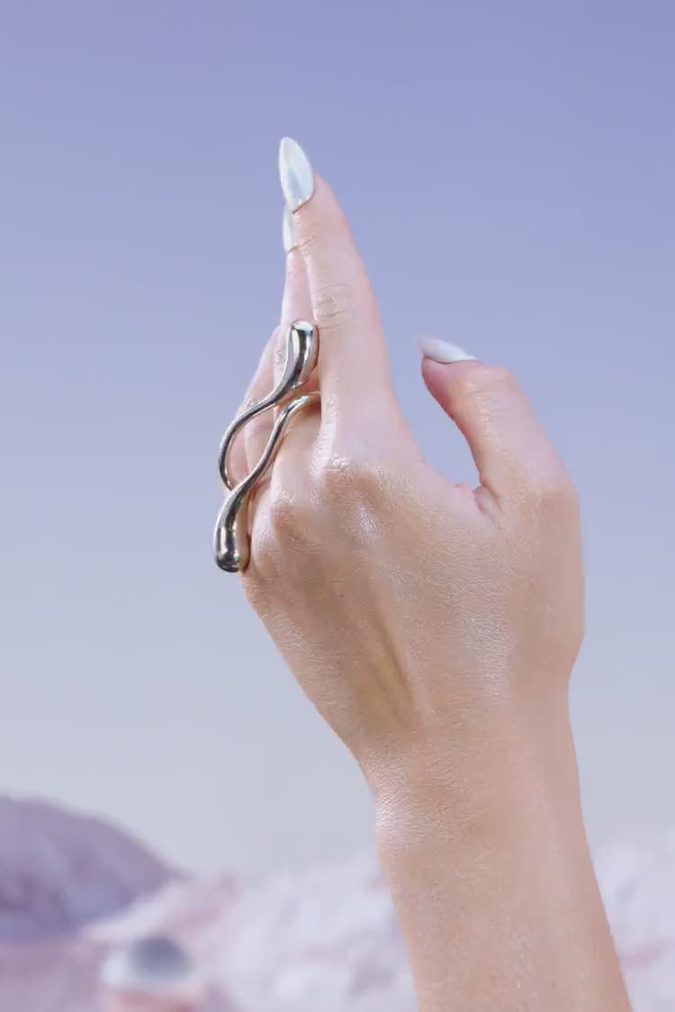 Double-Finger Drop Ring - Silver
