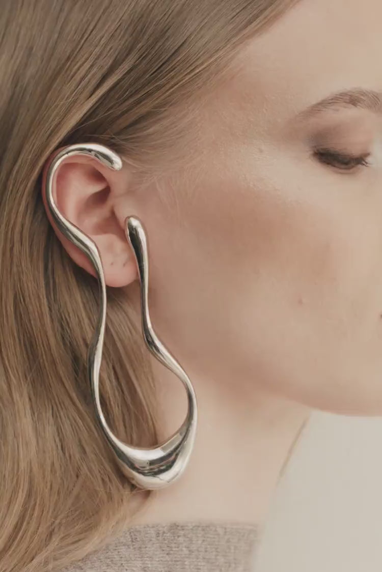 Liquid Dangle Ear Cuff in Silver