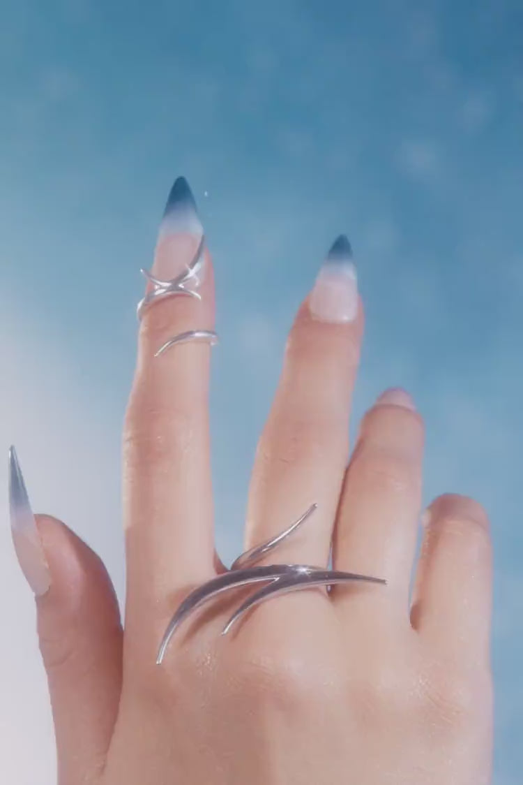 Silver Spiked Long Ring