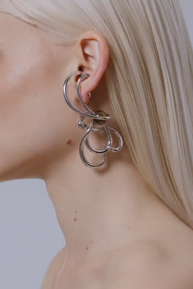 Tiger’S Eye Statement Dangle Earring in Silver