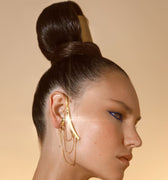 18K gold ear cuff with draped chain