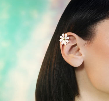 flower ear cuff in white and gold