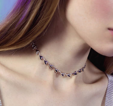 heart chain choker in silver